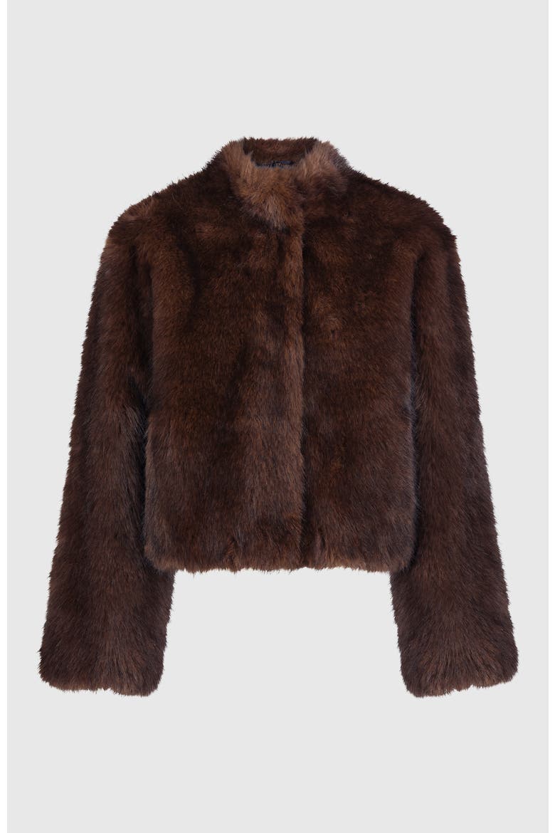 Fur-Free Sable (Faux Fur) Jacket, Stand Collar, Alternate, color, BROWN