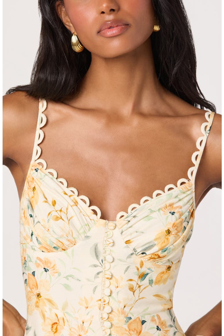 Tazia Floral Tiered Midi Dress, Alternate, color, YELLOW CREAM FLORAL