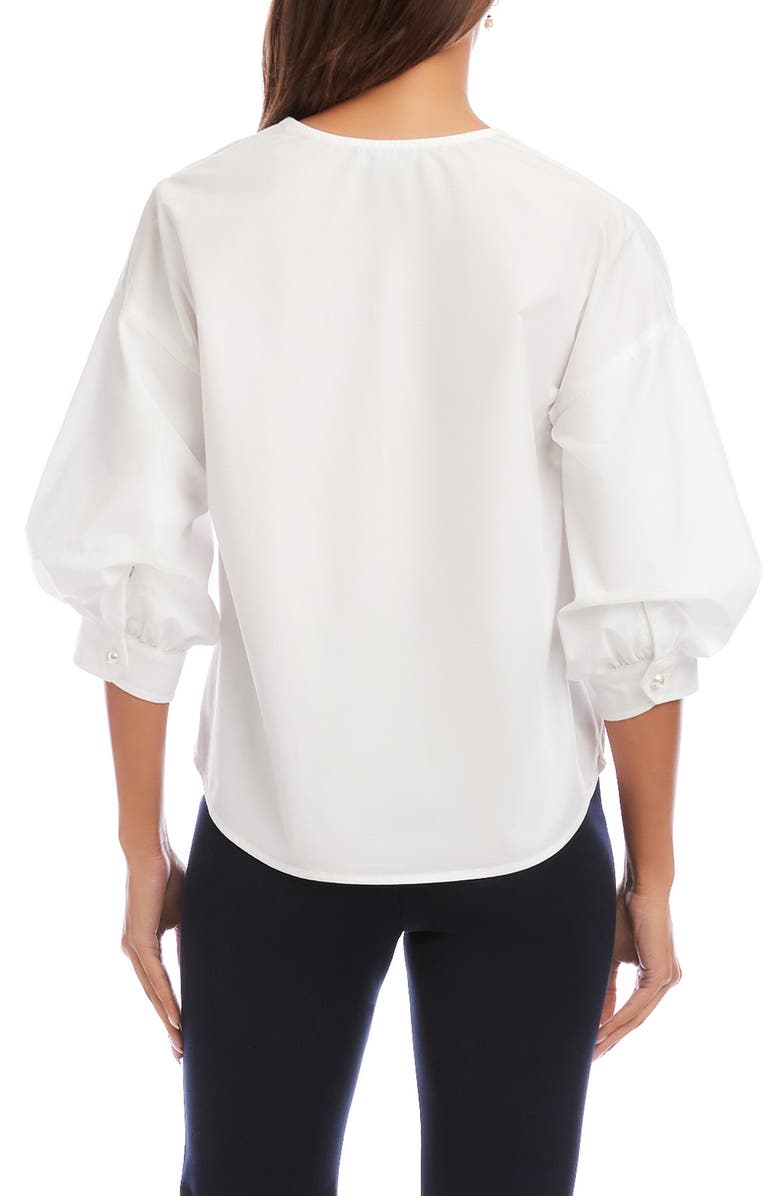 Karen Kane Lantern Sleeve Cotton Button-Up Shirt, Alternate, color, Off White