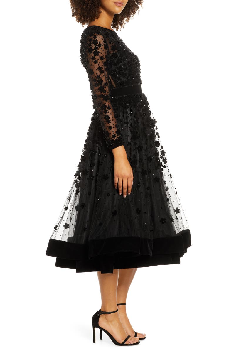 Mac Duggal Long Sleeve Fit & Flare Velvet Embellished Cocktail Dress, Alternate, color, 