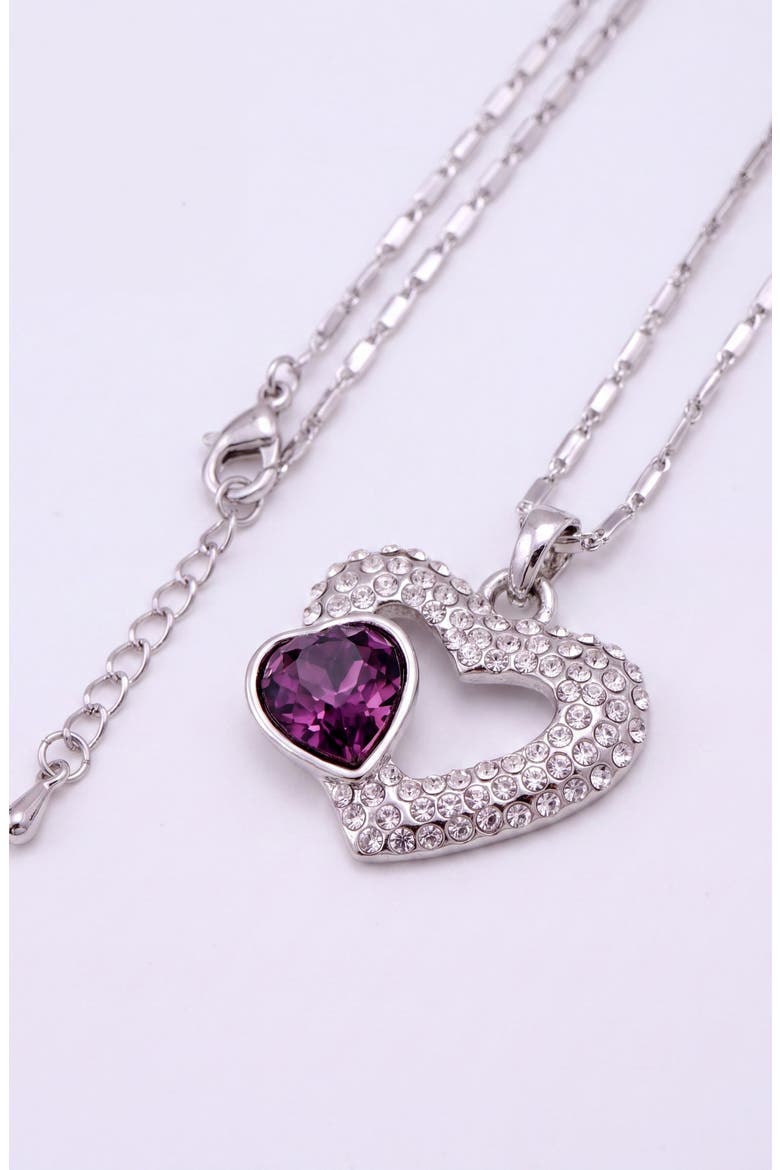 Double Heart Crystal Pendant Necklace, Alternate, color, Purple
