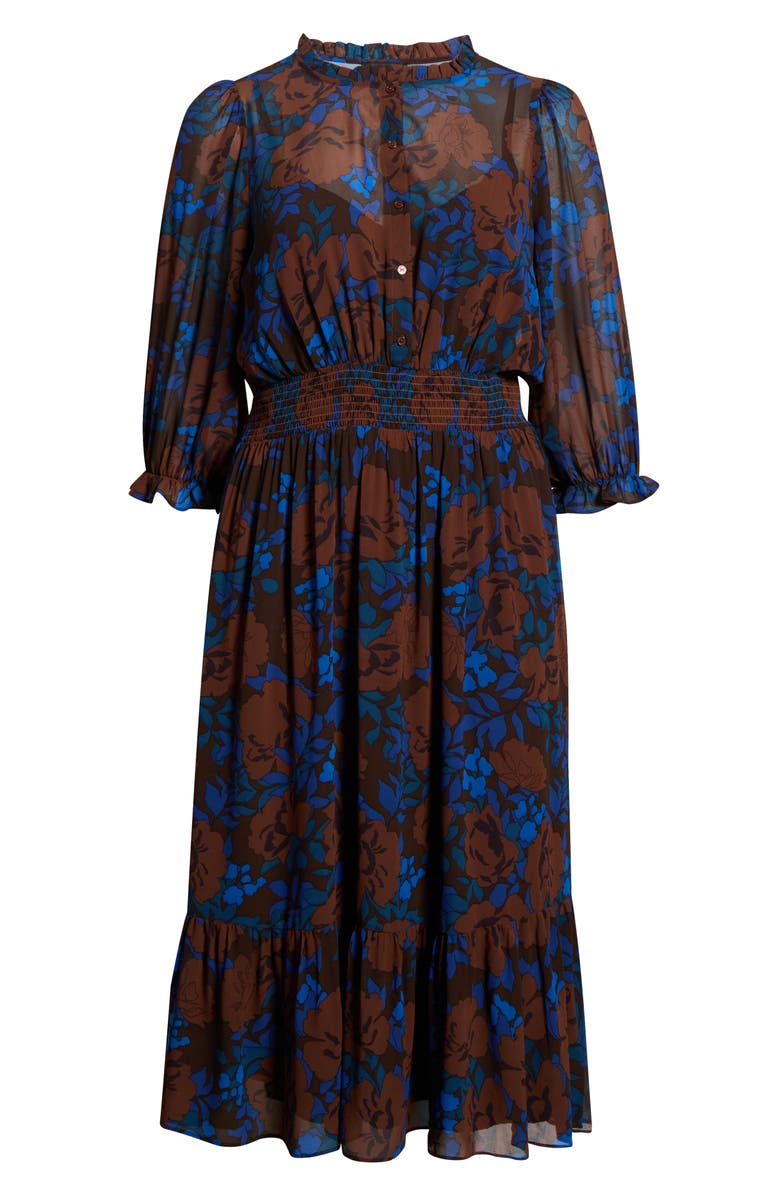 SUGARLIPS Lebanon Floral Ruffle Shirtdress, Alternate, color, Brown-Blu
