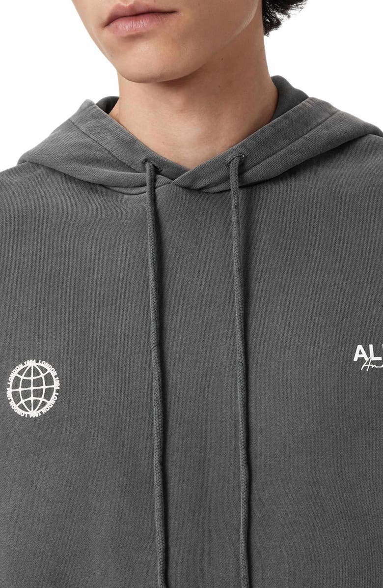 AllSaints Emblem Embroidered Hoodie, Alternate, color, Washed Black