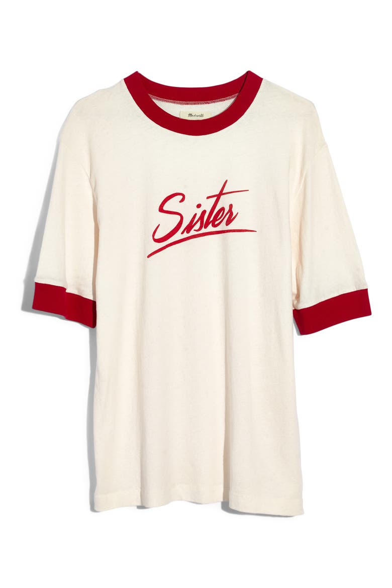 Sister Graphic Relaxed Ringer Tee, Alternate, color, ENAMEL RED SISTER