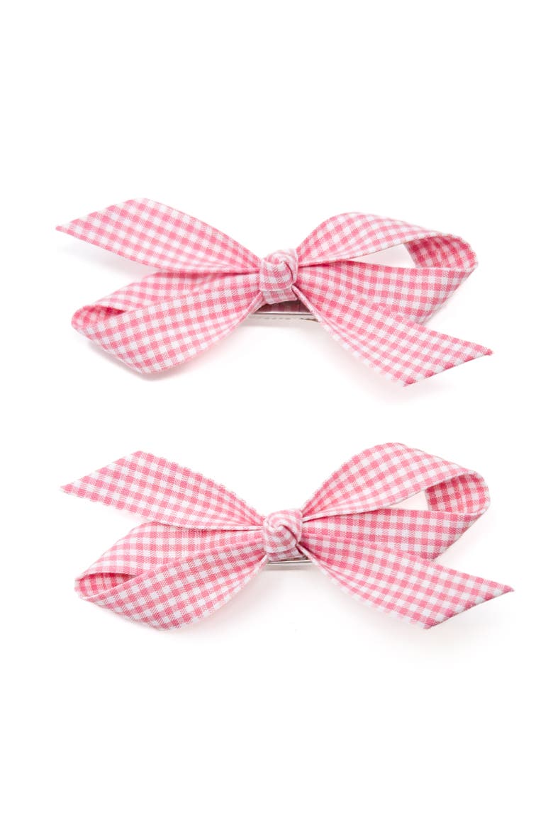 2pc Bow Clip Set, Alternate, color, Pink Gingham