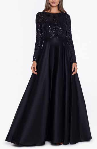 Betsy & Adam Sequin Long Sleeve Ballgown