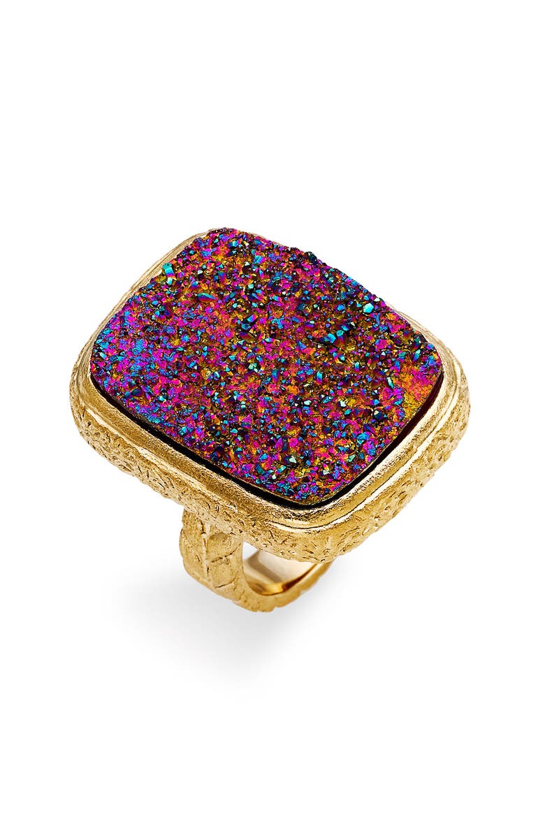 Marcia Moran Rectangular Agate Drusy Ring, Main, color, 