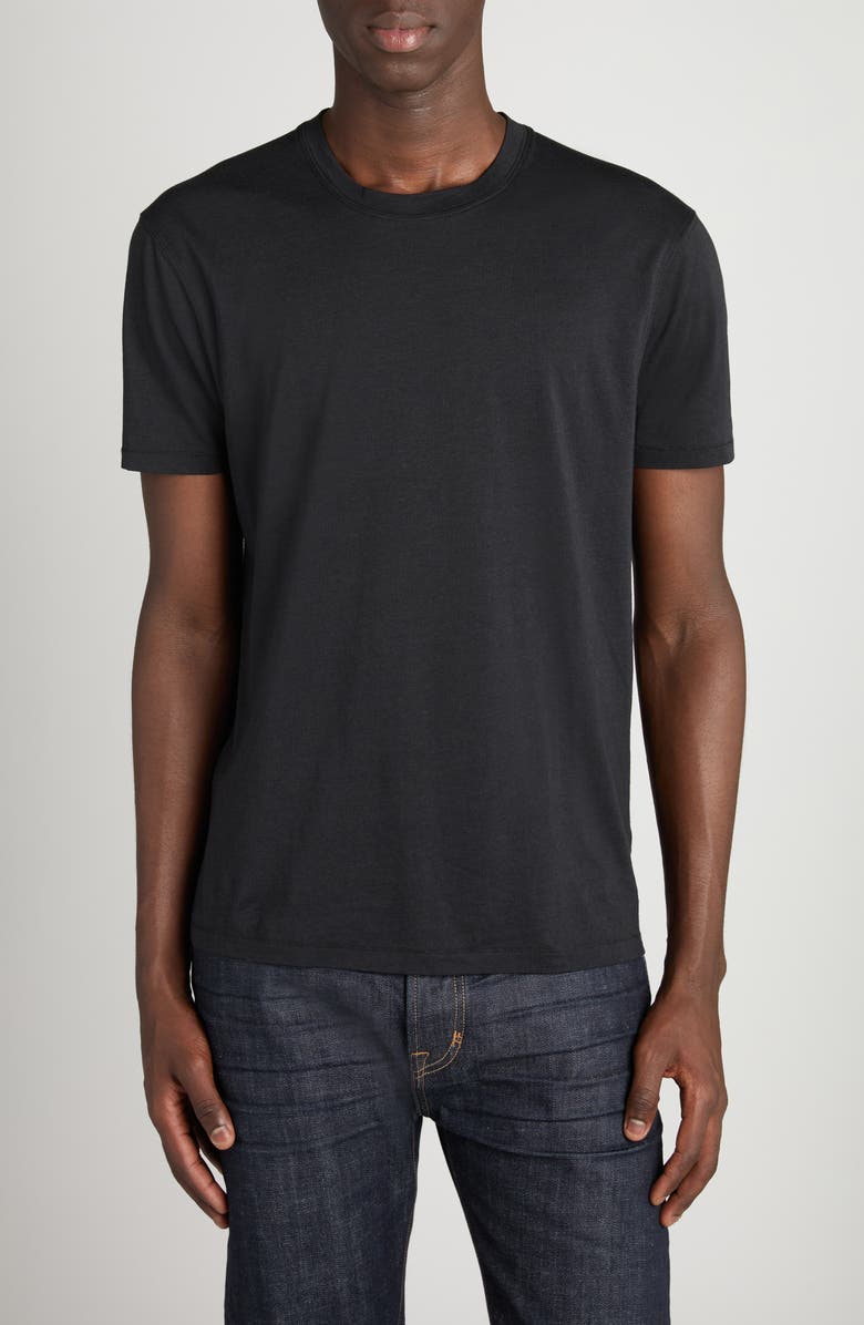 TOM FORD Short Sleeve Lyocell & Cotton Crewneck T-Shirt, Main, color, Naa Black