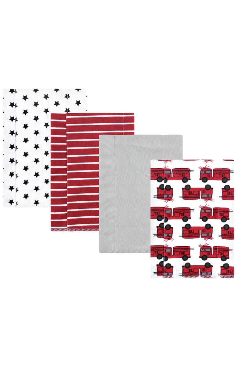 Hudson Baby 4Pk Cotton-Poly Flannel Burp Cloths, Main, color, Fire Truck