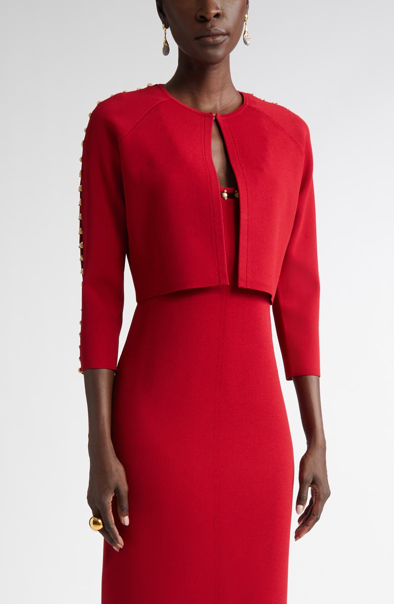 ST. JOHN Suspended Pavé Milano Knit Cardigan, Main, color, Haute Red