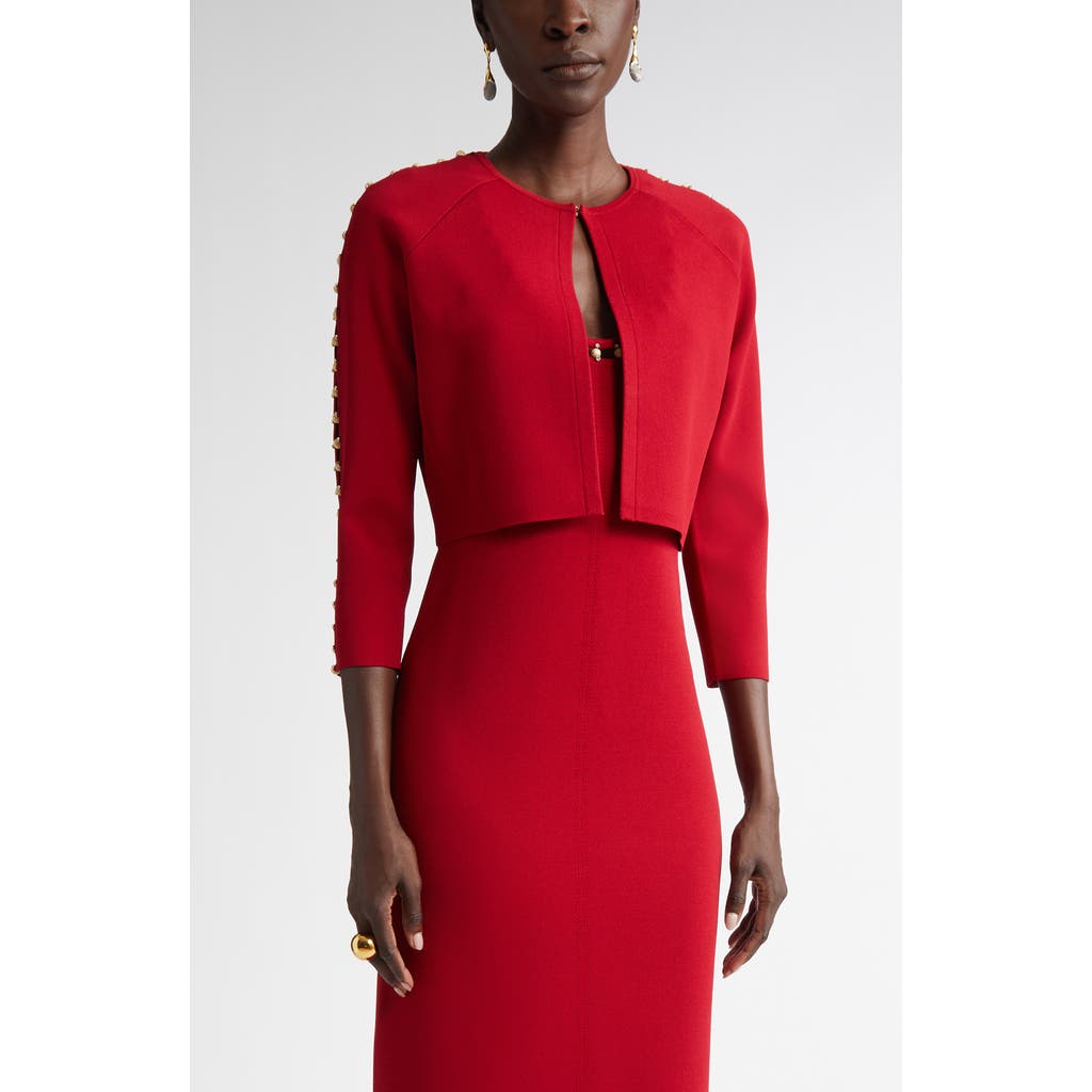 St. John Collection Suspended Pavé Milano Knit Cardigan in Haute Red