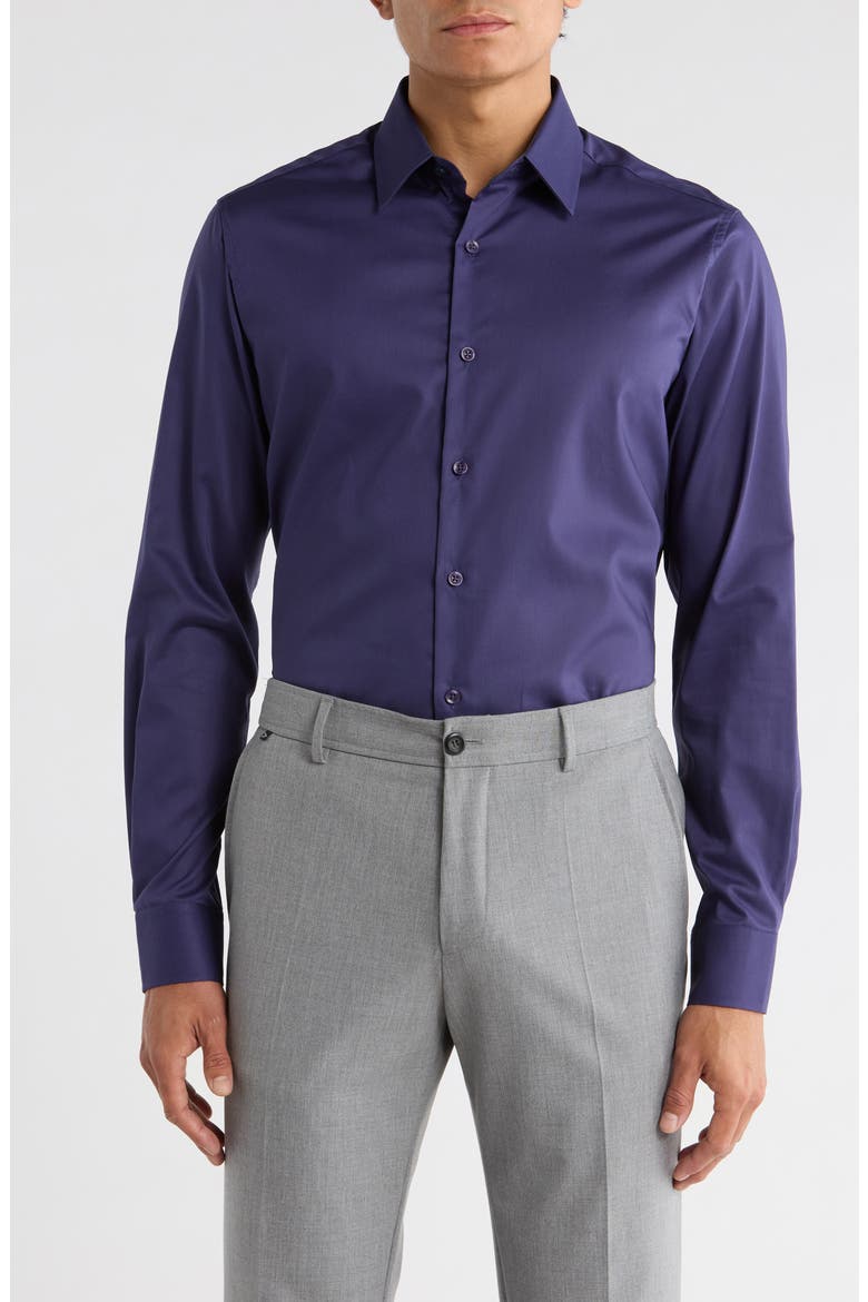 Slim Fit Stretch Cotton Dress Shirt, Main, color, NAVY