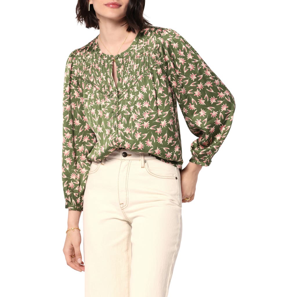 Joie Fanning Floral Print Lace-Up Blouse in Loden Green Multi  product