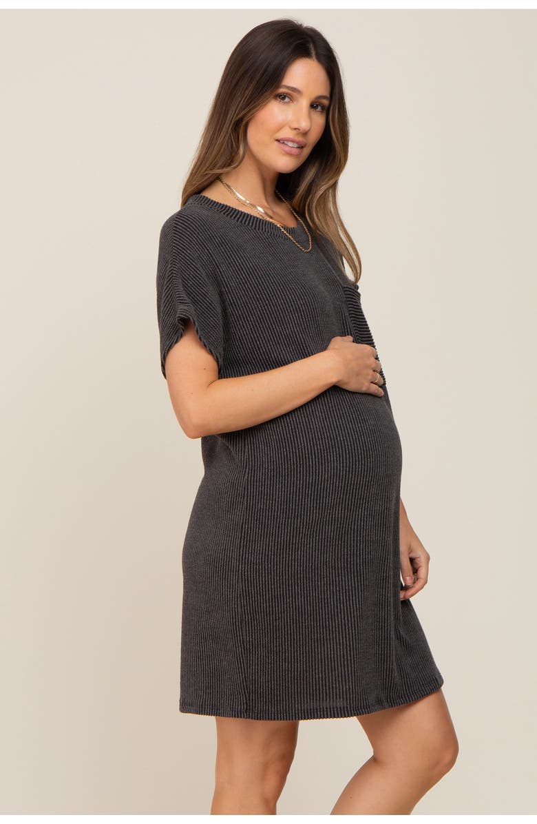 PinkBlush Ribbed Front Pocket Dolman Short Sleeve Dress, Alternate, color, Charcoal Grey