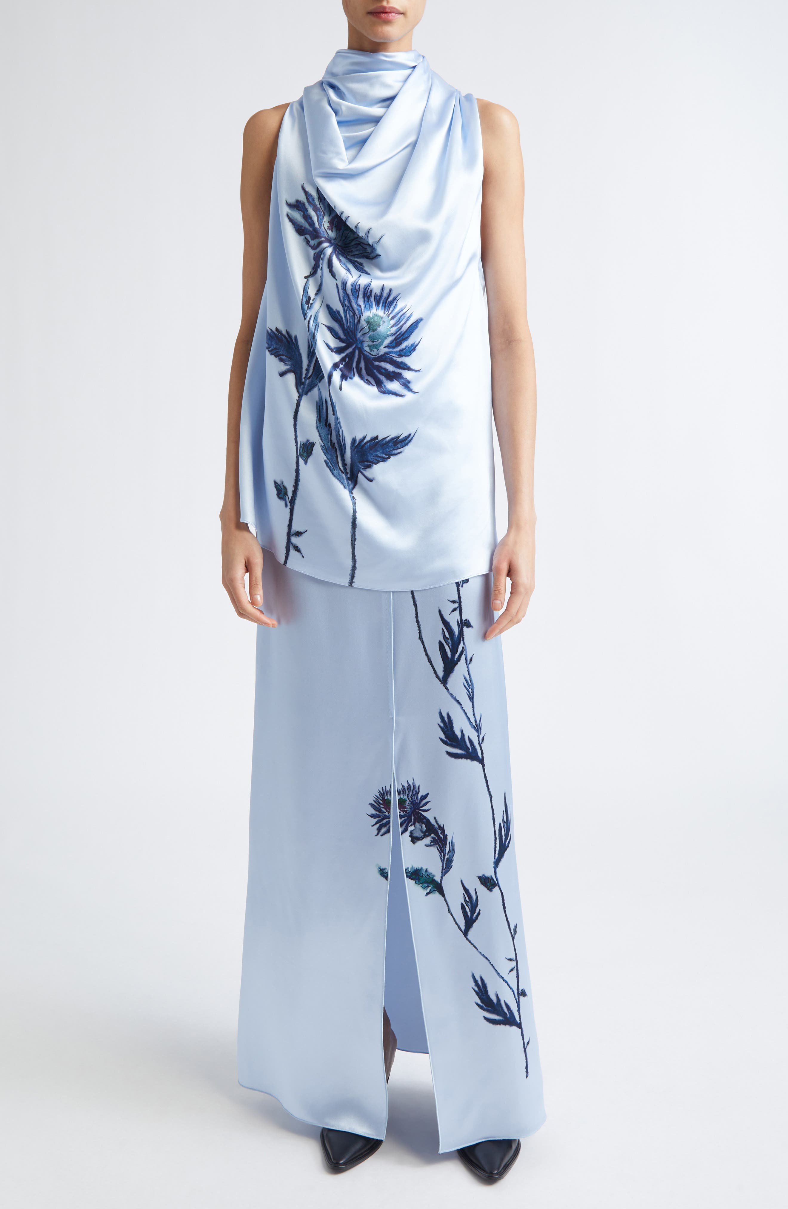 Sleary Floral Draped Silk Satin Top - image 2