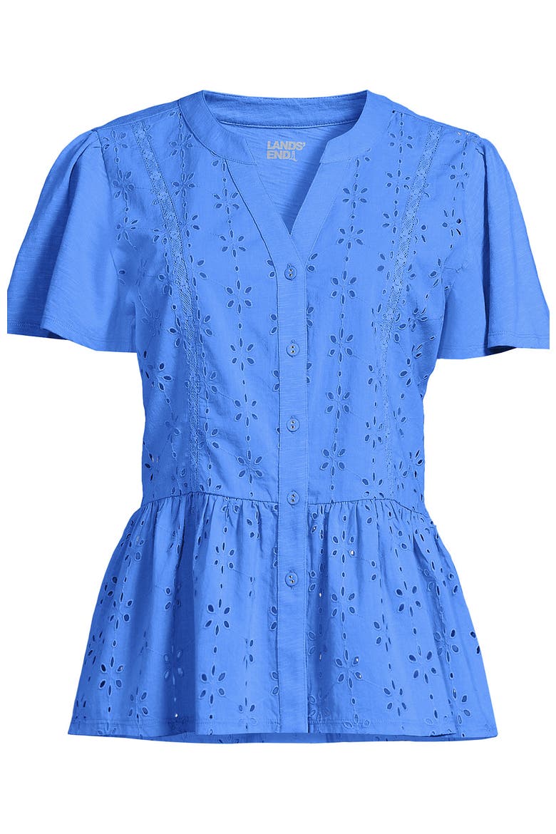 Short Sleeve Mixed Media Eyelet Top, Alternate, color, Crisp Blue