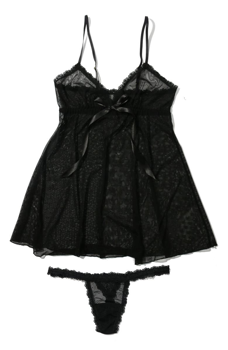 Hanky Panky Dotted Tulle Babydoll Chemise & Thong Set, Alternate, color, 
