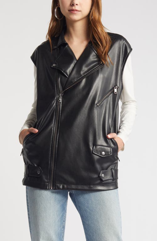 Open Edit Faux Leather Moto Vest In Black