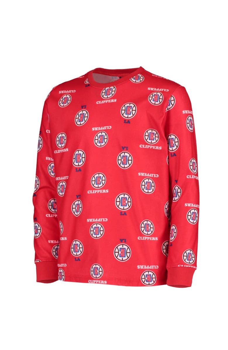 Outerstuff Youth Red LA Clippers Allover Print Long Sleeve T-Shirt and Pants Sleep Set, Alternate, color,