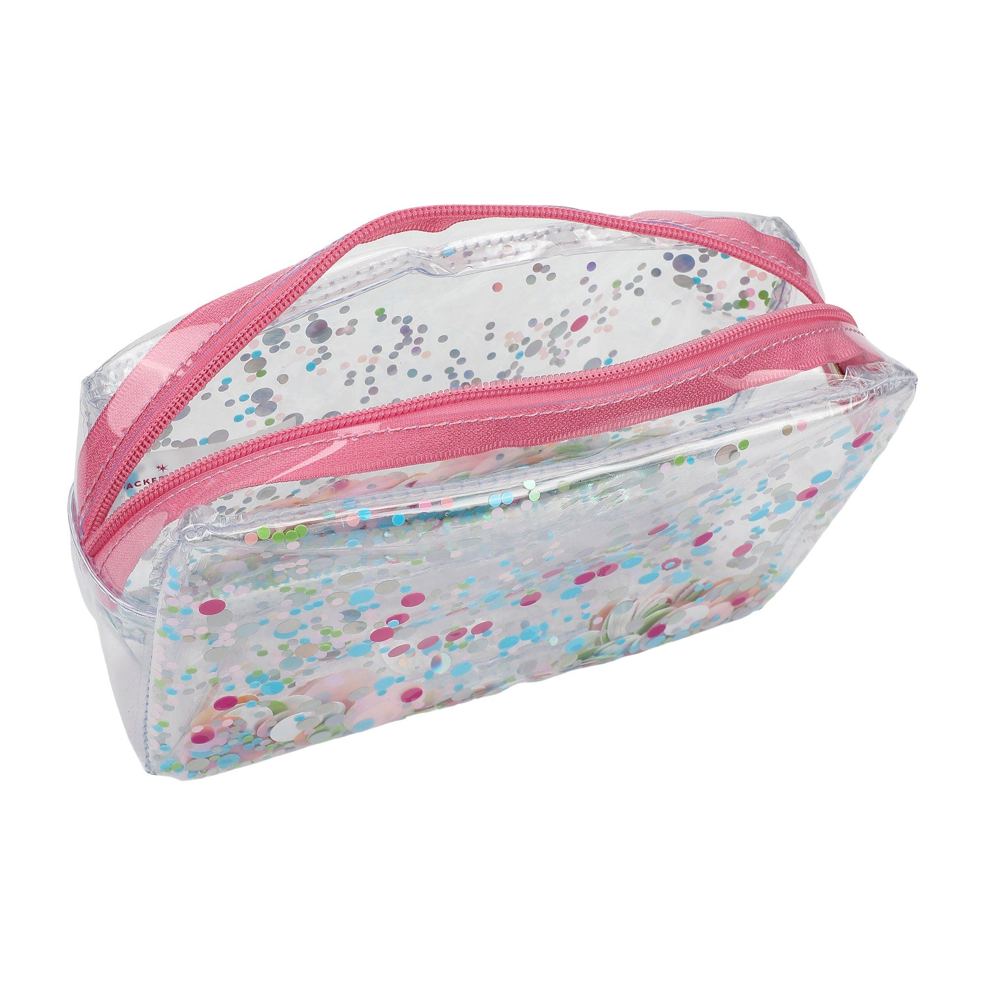 Multicolor Confetti Clear Vinyl Zip Pouch - Trapped Confetti Vinyl Organizer for Makeup Travel School Supplies with Signature Confetti Pouch, Alternate, color, Multicolor