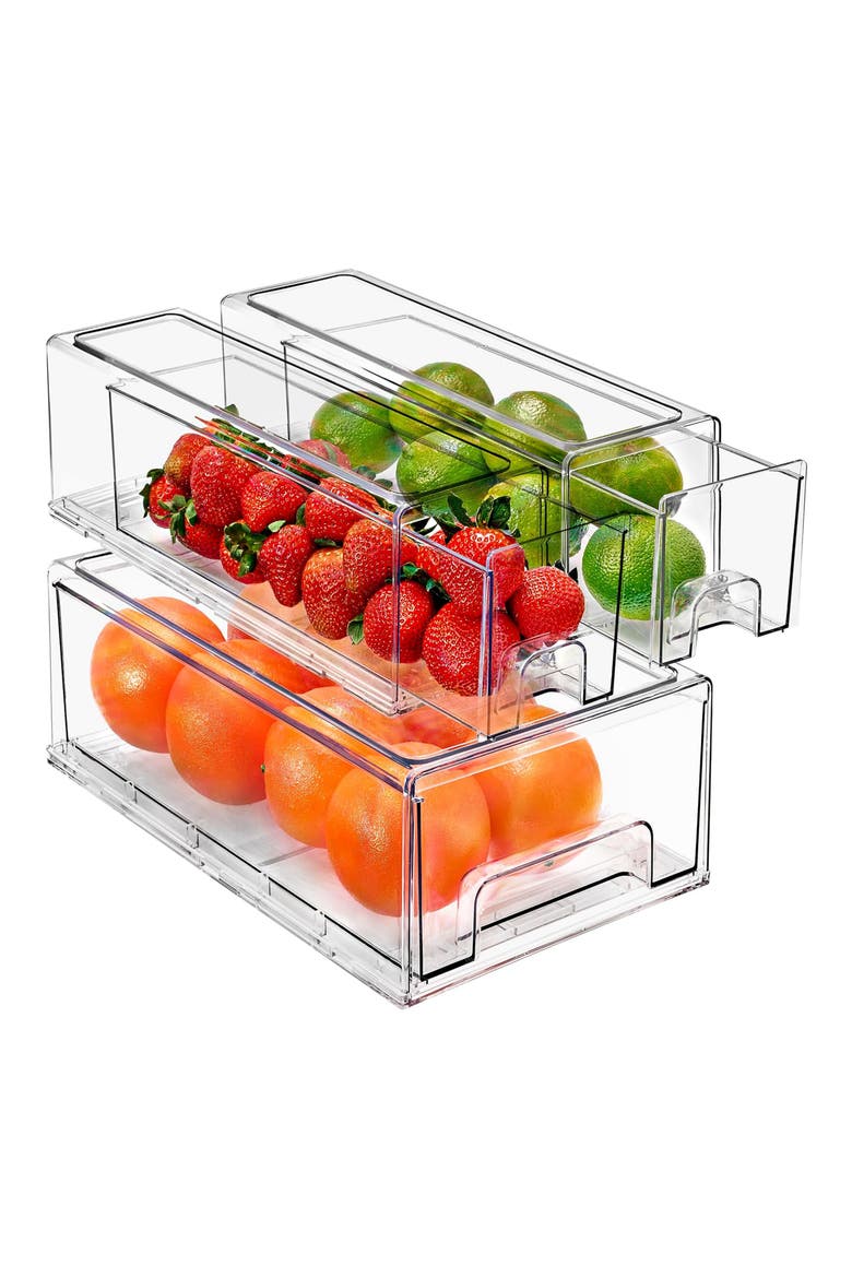 Set of 3 Fridge Organizer Drawers, Main, color, NO COLOR