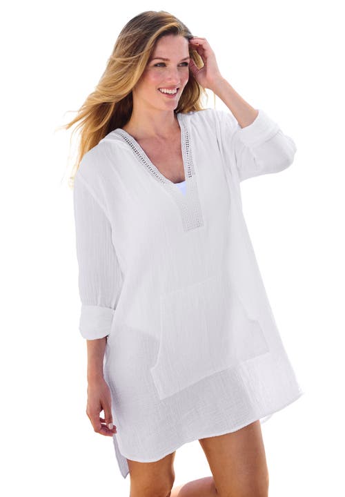 Swim 365 Embroidered Cotton Gauze Cover-up In White