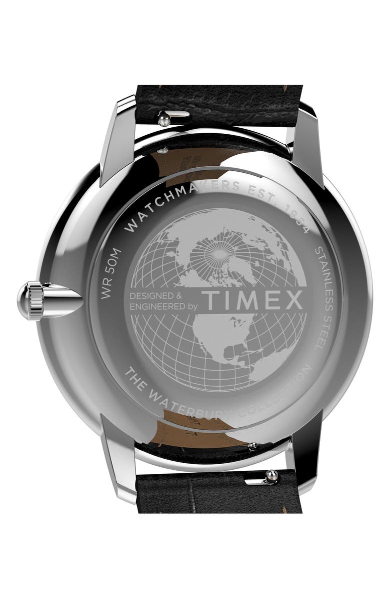 Timex<sup>®</sup> Waterbury Metropolitan Leather Strap Watch, 39mm, Alternate, color, Black