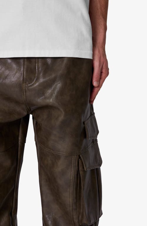 Mnml G33 Faux Leather Cargo Pants In Brown