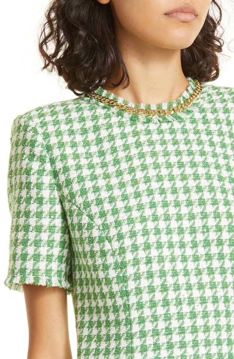 Rebecca Vallance Cher Fringe Tweed Minidress, Alternate, color, Green Check