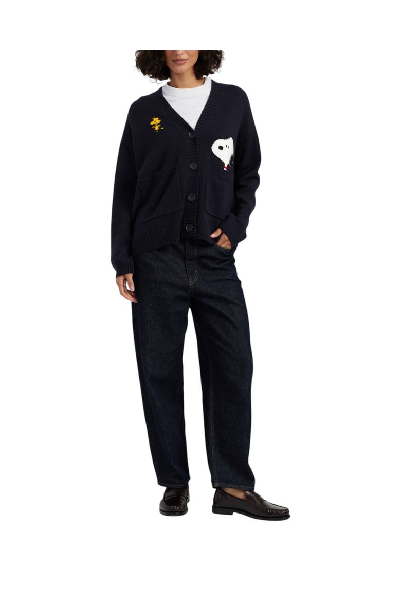 Wool-cashmere Snoopy Peek Pocket Cardigan, Alternate, color, Navy