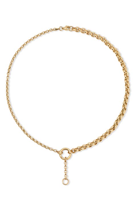 Half & Half 14K Gold Rolo Chain Lariat Necklace