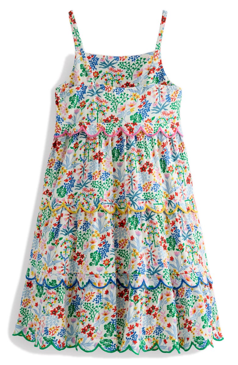 Mini Boden Kids' Floral Print Scallop Knit Sundress, Alternate, color, Floral