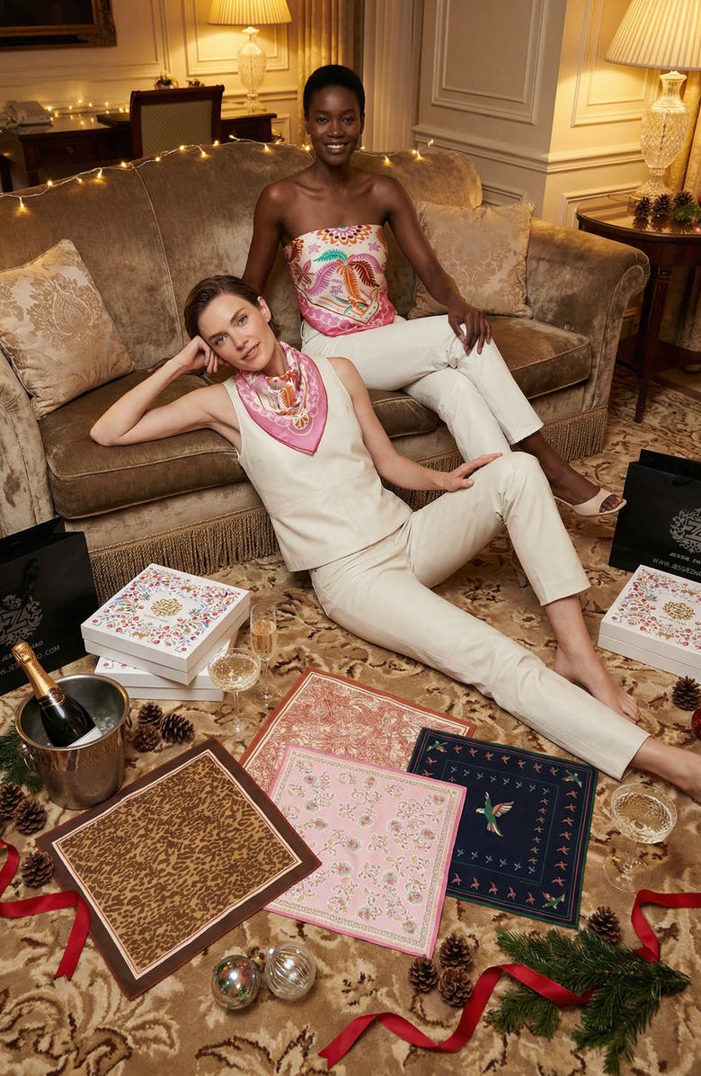 Jessie Zhao New York Dancing Palms Double Sided Silk Scarf, Alternate, color, Pink