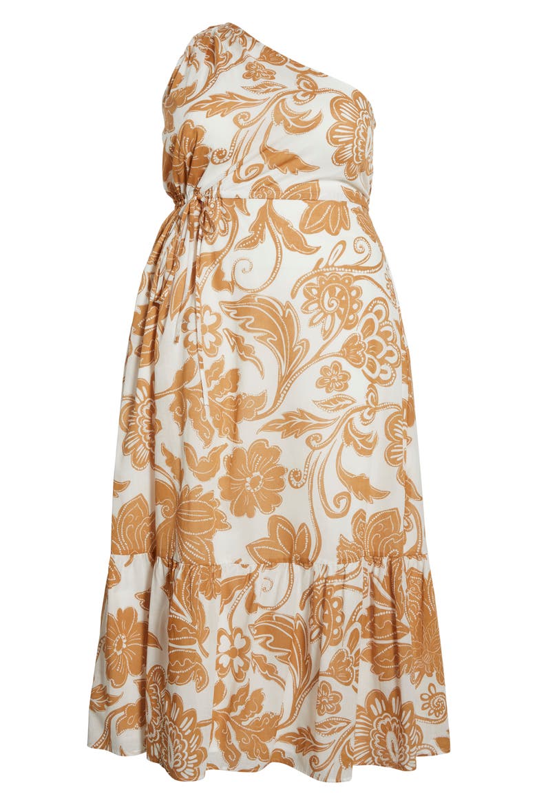 Elya Floral One-Shoulder Cotton Maxi Dress, Alternate, color, WHITE/ BISCUIT