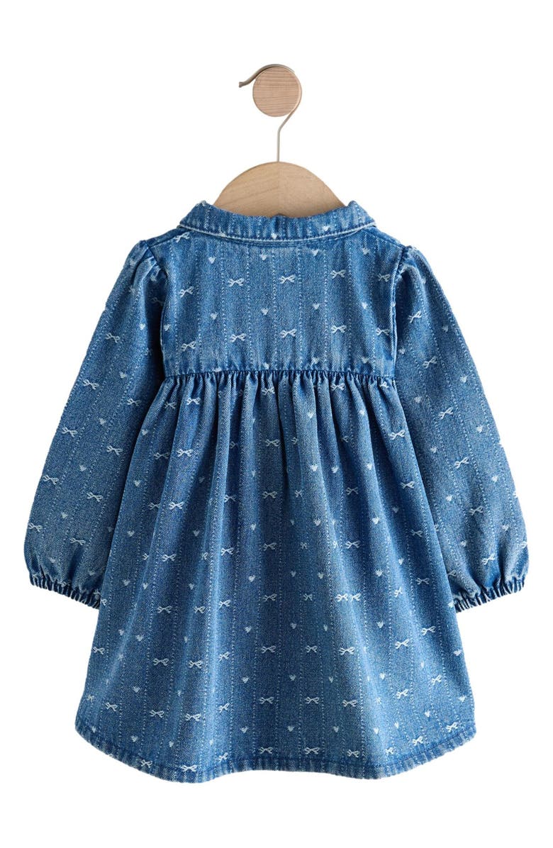 NEXT Kids' Bow Long Sleeve Denim Dress, Alternate, color, Blue