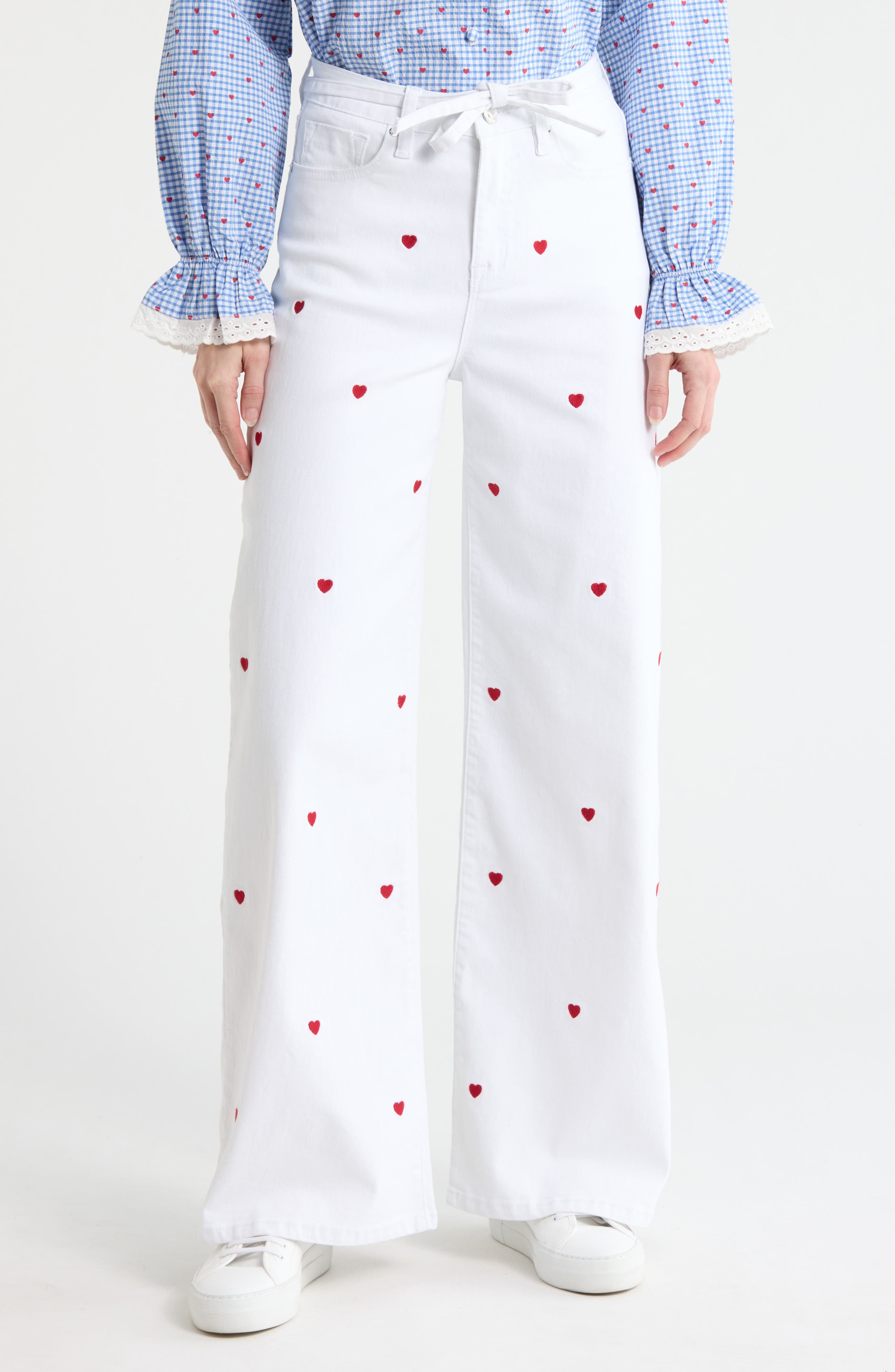 Vigoss Embroidered Heart High Waist Wide Leg Jeans