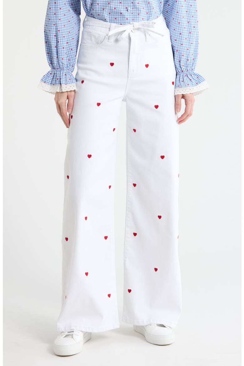 Embroidered Heart High Waist Wide Leg Jeans, Main, color, WHITE