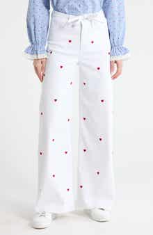 Vigoss Embroidered Heart High Waist Wide Leg Jeans