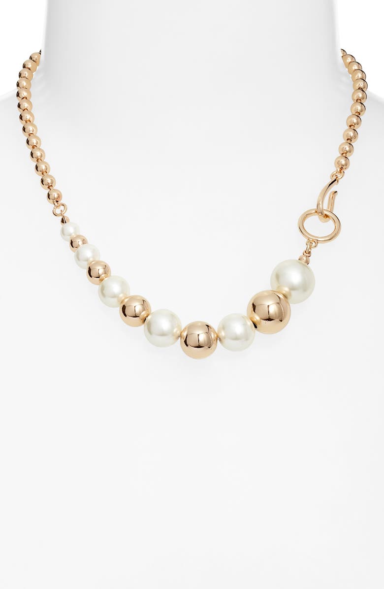 Nordstrom Faux Pearl & Ball Chain Collar Necklace, Alternate, color, White- Gold