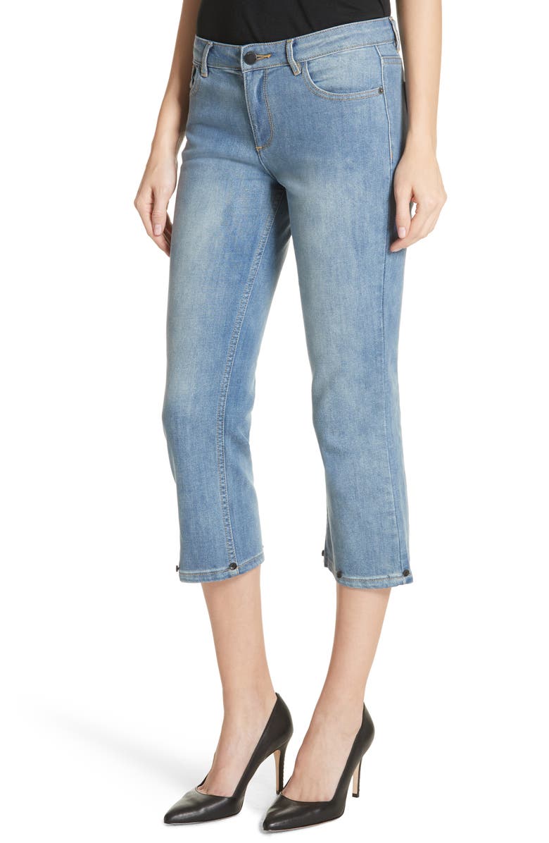 Alice + Olivia Tasha Feather Hem Crop Jeans, Alternate, color,