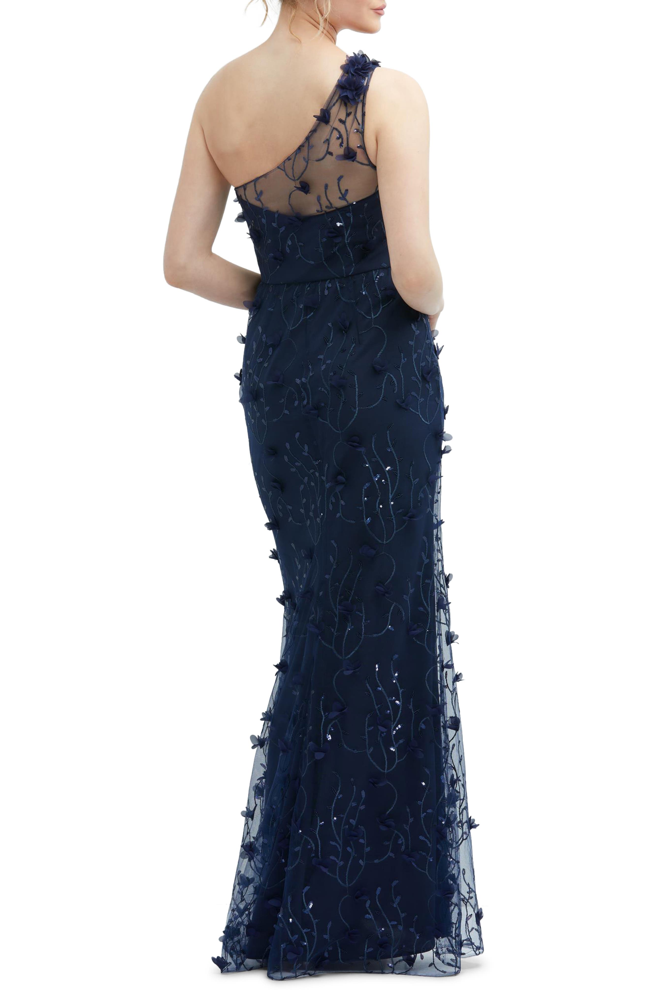 Floral Applique One-Shoulder Gown - image 2