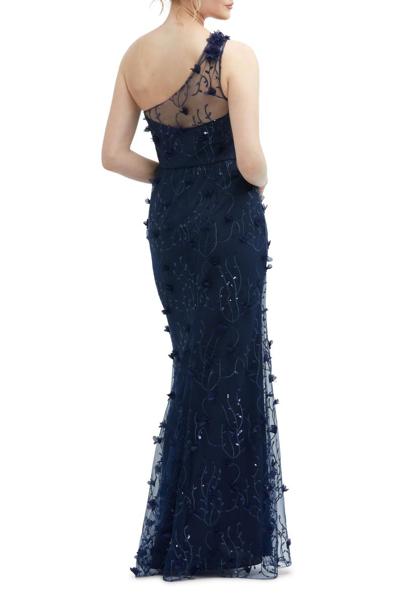 Floral Appliqué One-Shoulder Gown, Alternate, color, MIDNIGHT