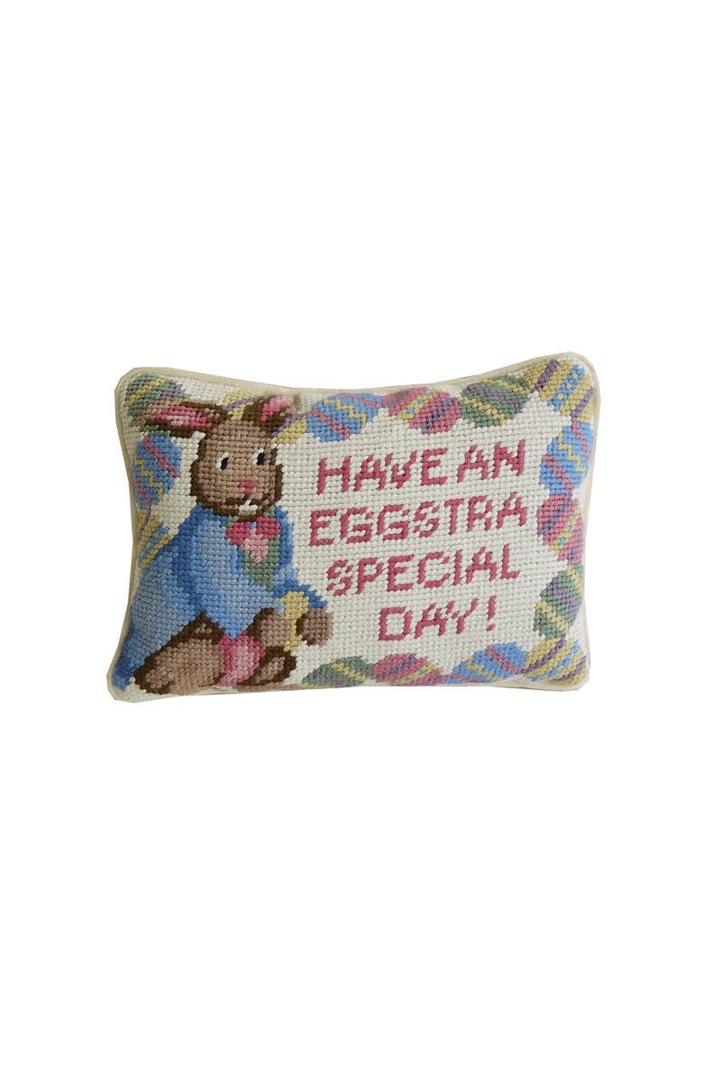 C&F Home "Have An Eggstra Special Day" Easter Bunny Vintage Needlepoint Mini Accent Pillow 6.5" x 9", Main, color, Pink