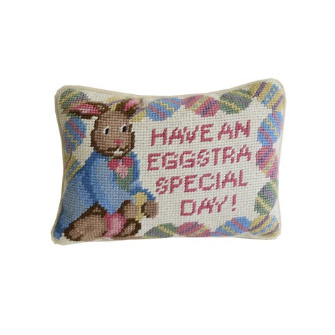 "Have An Eggstra Special Day" Easter Bunny Vintage Needlepoint Mini Accent Pillow 6.5" x 9"