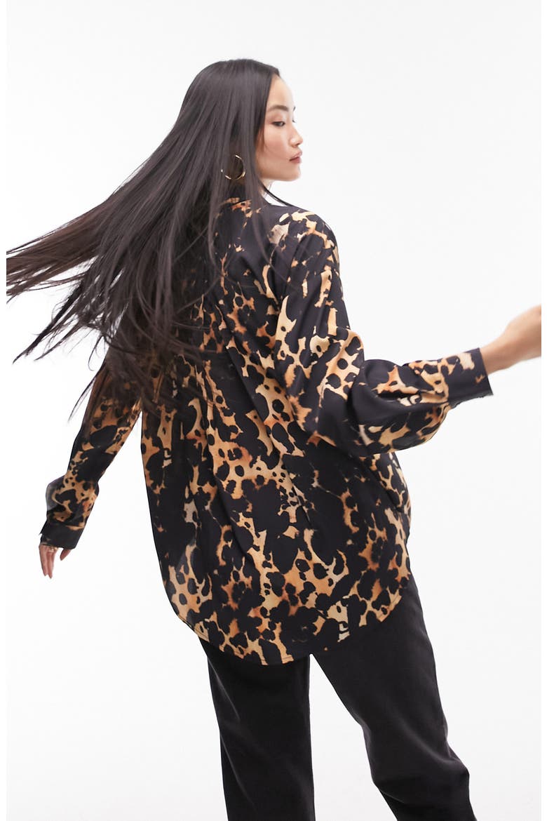 Oversize Animal Print Button-Up Shirt, Alternate, color, BLACK MULTI
