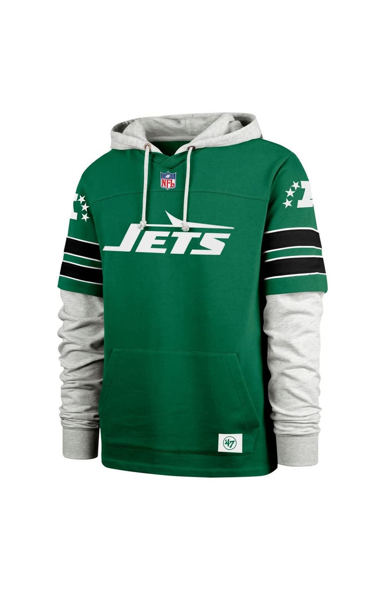 '47 Men's '47 Kelly Green New York Jets  Double Header Blitz Throwback Cornerback Pullover Hoodie, Alternate, color, 