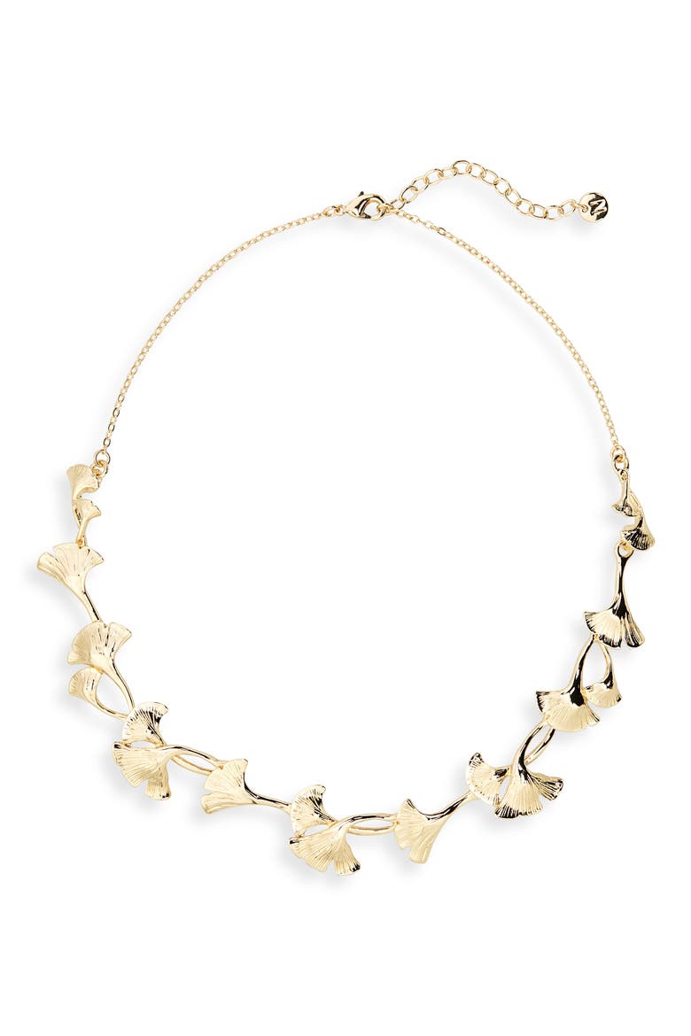 Ginkgo Leaf Collar Necklace, Main, color, GOLD