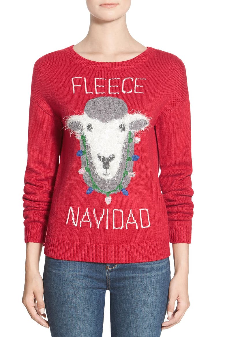 'Fleece Navidad' Graphic Christmas Sweater, Main, color, RED BTY FLCE NV