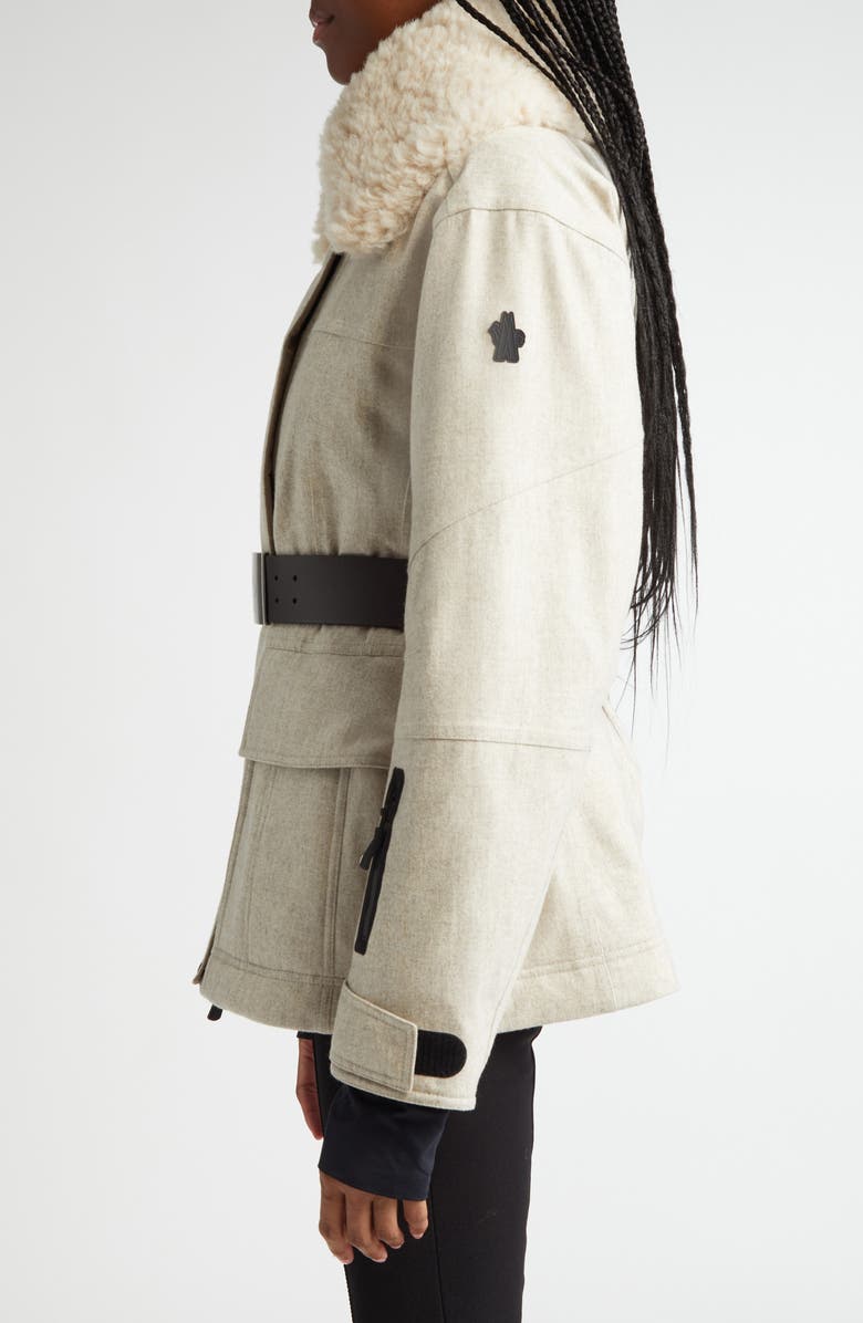 Moncler Grenoble Valloire Genuine Shearling Collar Down Jacket, Alternate, color, 