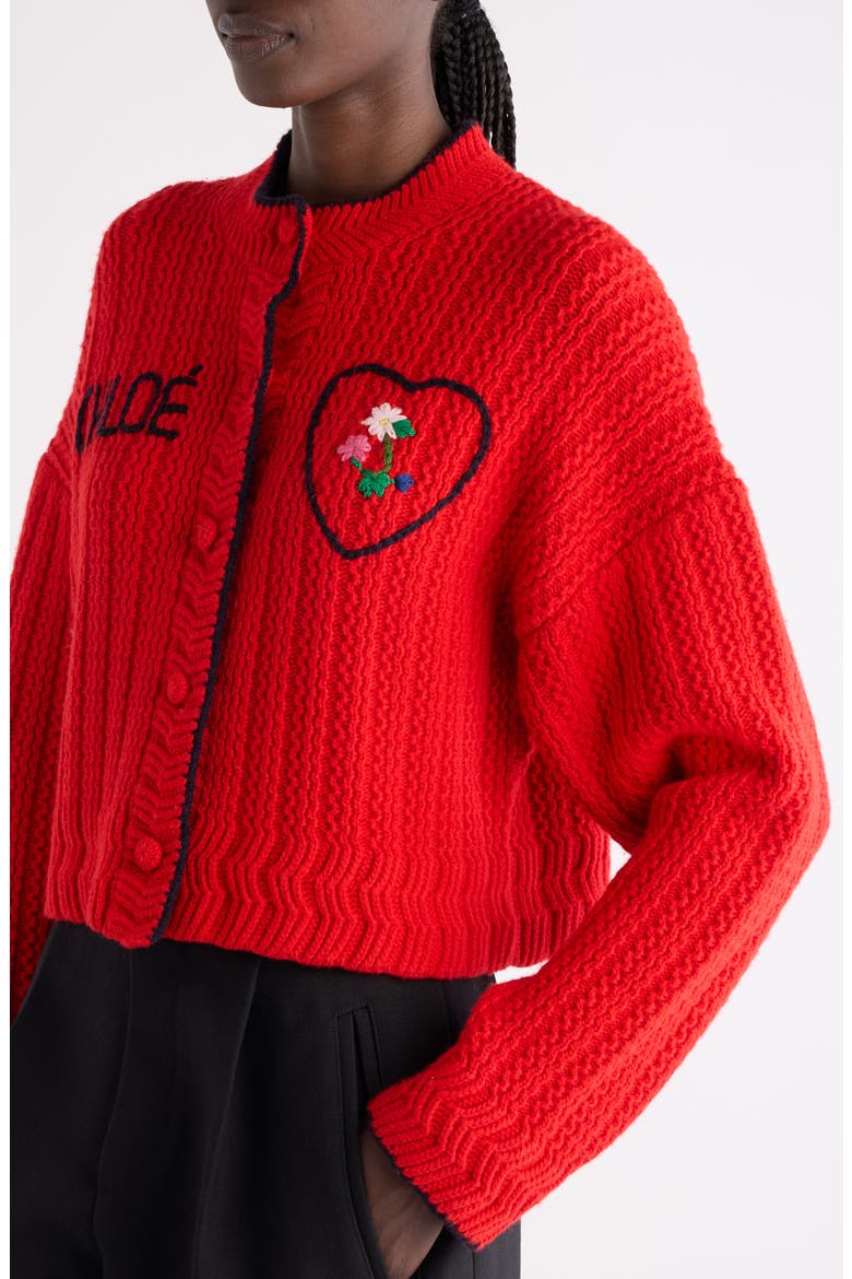 Logo Heart Wool & Cashmere Cardigan, Alternate, color, TULIP RED